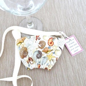 Wine Glass Necklace - Sea Shell Fabric Glass Holder - Wine Glass Holder - Beach Party Favor - Wine Gift - Host Gift - Summer - Coastal