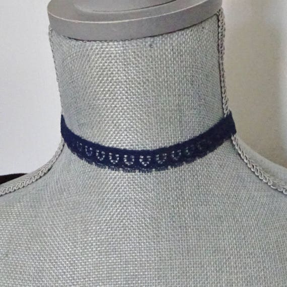 Navy Blue Lace Choker Necklace Vintage 