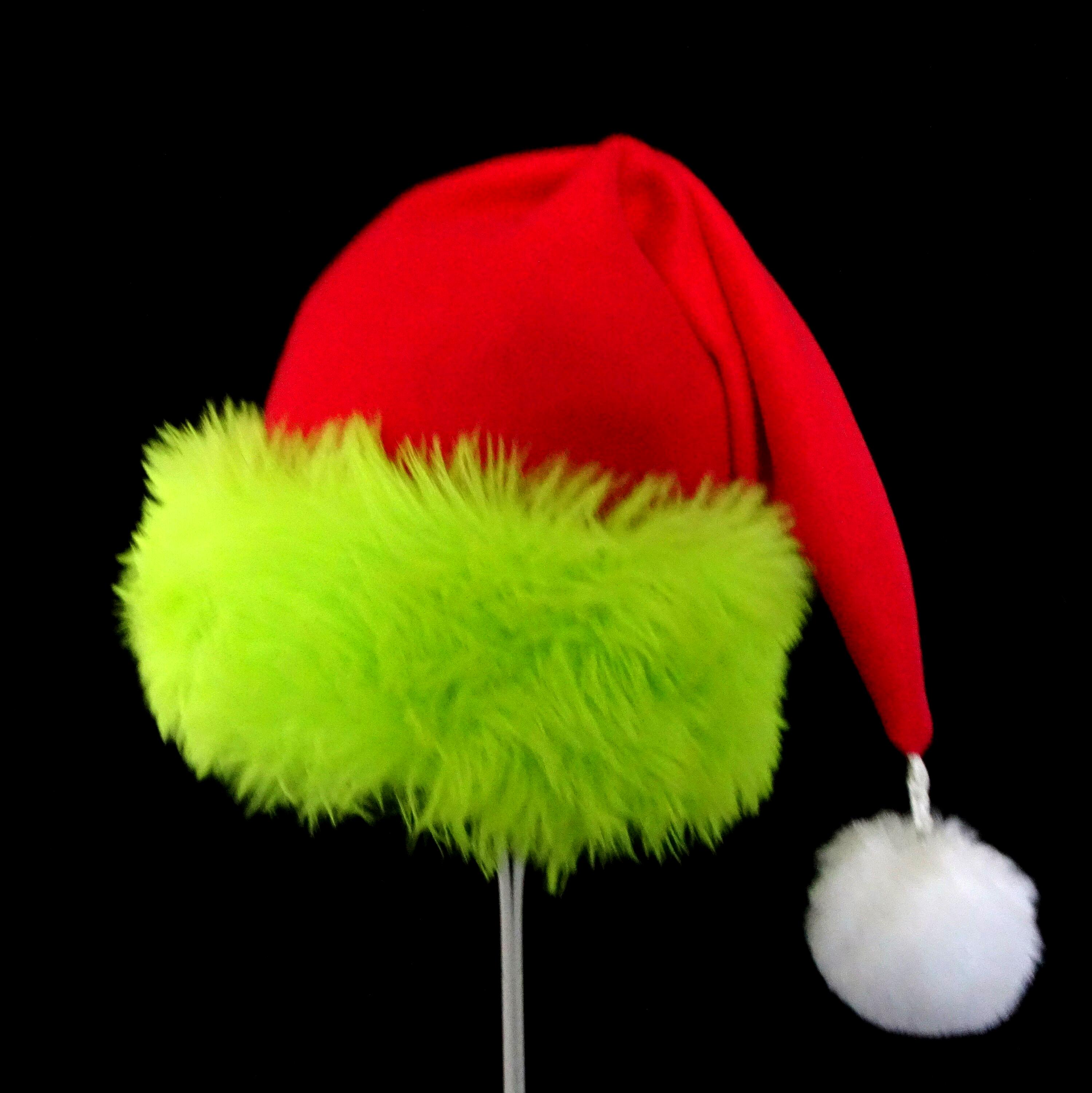 Grinch Santa Hat: Red Fleece With Green Fur Trim - Etsy display picture 2