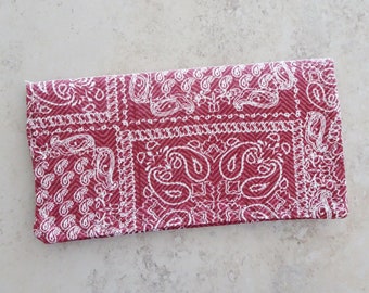 Checkbook Cover, Billfold Wallet, Brick Red Paisley Fabric Checkbook Wallet, Country Western, Receipt Wallet, Fabric Checkbook Case