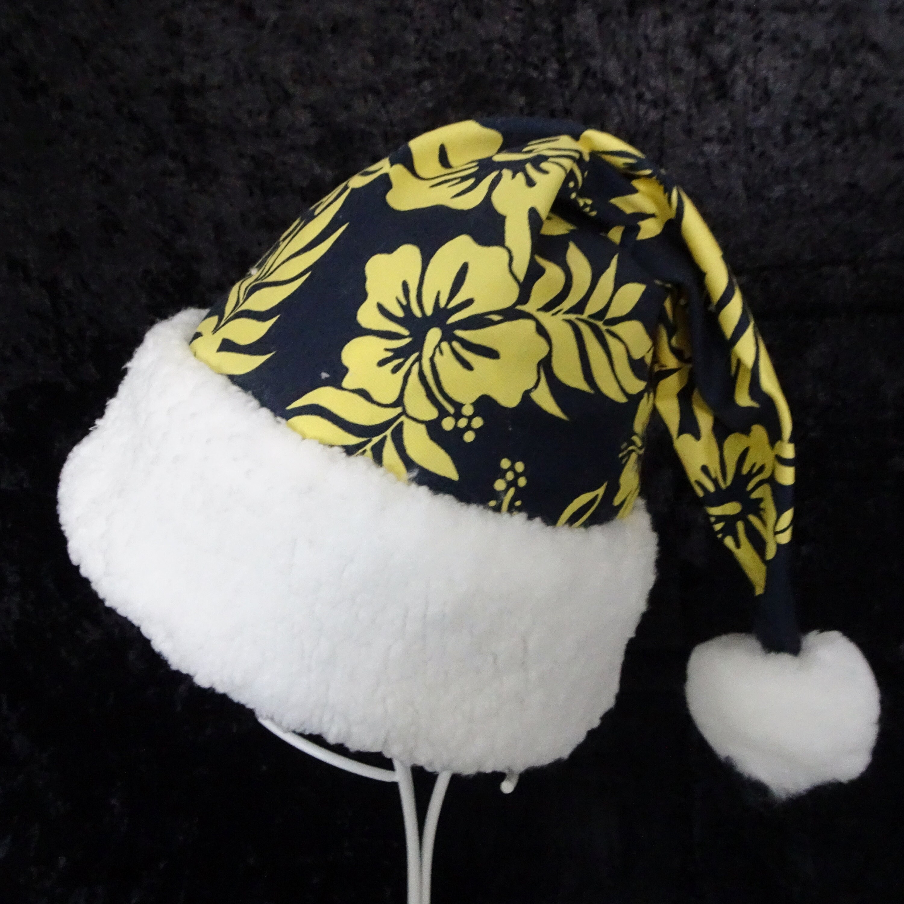 Hawaiian Tropical Santa Hat Navy Blue 