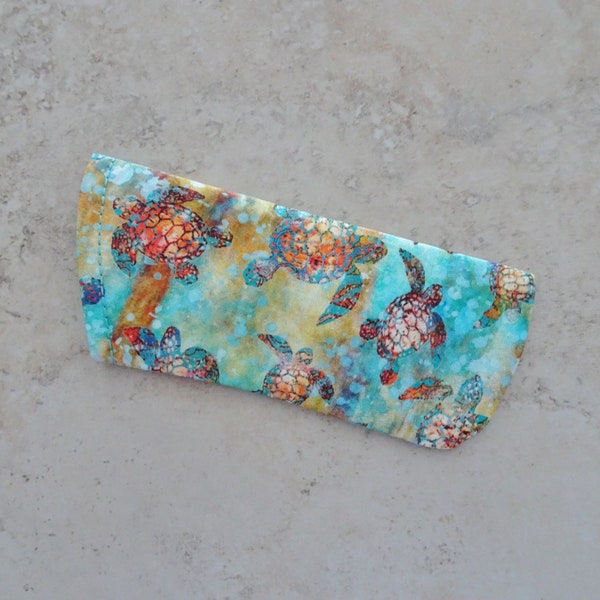 Eyeglass Case, Sunglasses Case, Turquoise Sea Turtle Batik Fabric Eye Wear Case, Tropical, Case for Glasses, Coastal, Beach