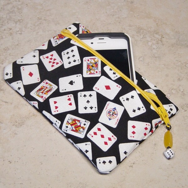 Casino Coin Purse, Cell Phone Case, Zippered Small Purse, Playing Card Fabric, Black & White