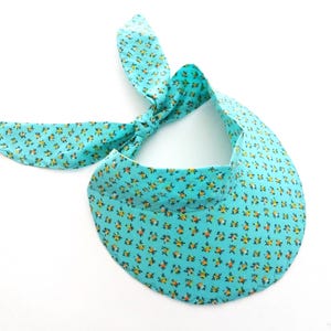 Visor Hairband, Turquoise Mini Floral Cotton Fabric Visor, Adjustable Tie Headband Visor, Summer Sun Hat, Visor, Beach Hat, Adult Size Visor