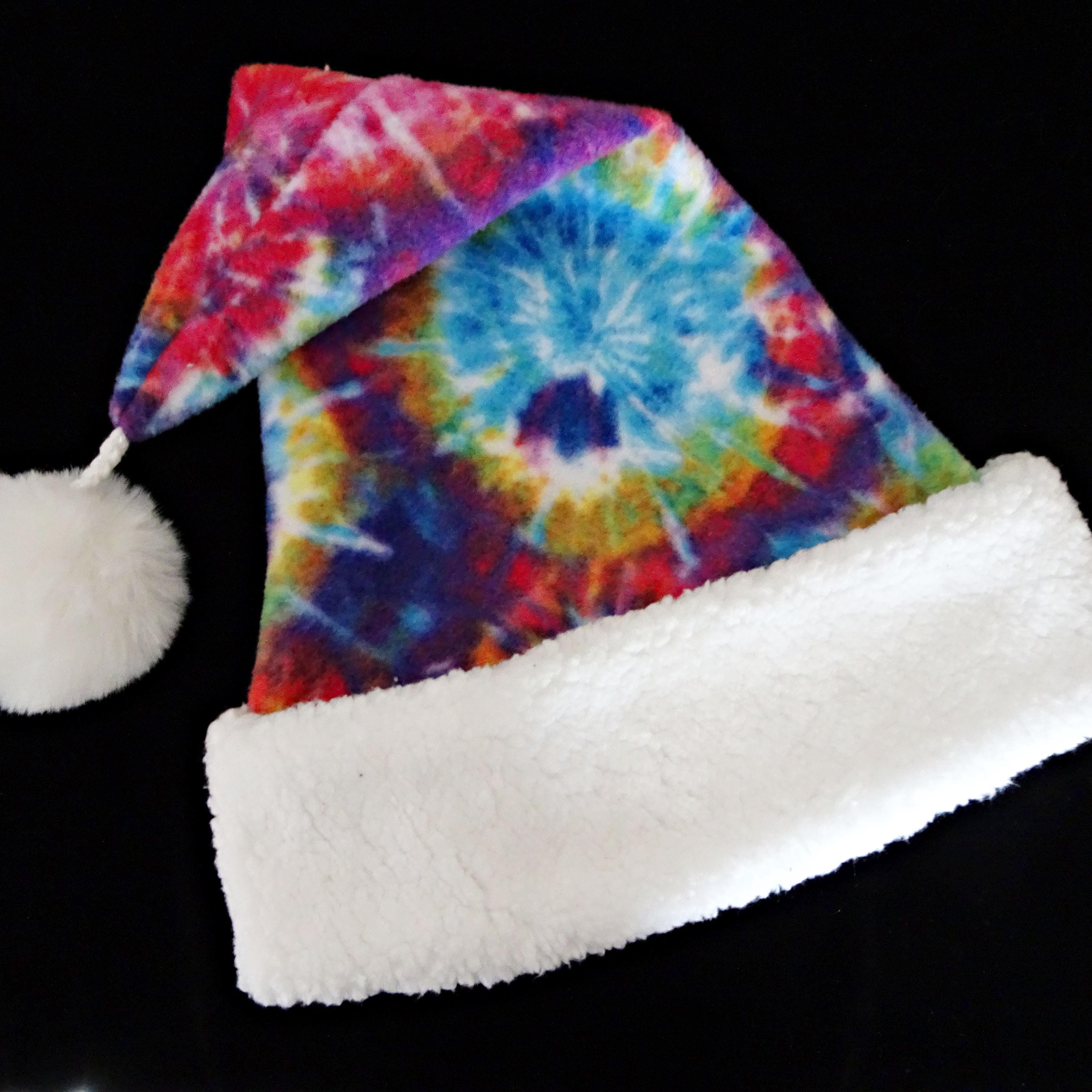 Buy Tie Dye Fleece Santa Hat, Faux Fur Brim, Novelty 