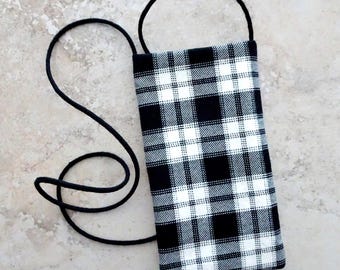 Plaid Cell Phone Purse: Black & White Crossbody Bag