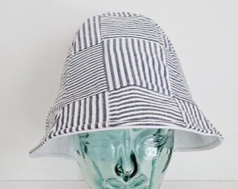 Seersucker Striped Bucket Sun Hat: Reversible Cotton Summer  display picture 1