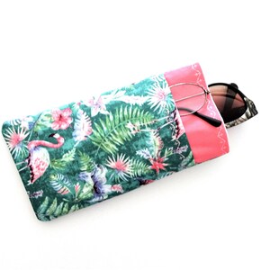 Étui à lunettes double, étui en tissu floral flamant rose pour 2 paires de lunettes, étui pour lunettes de soleil et liseuse, pochette de 2 poches