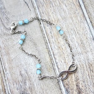 Blue Bead Silver Chain Ankle Bracelet -  Infinity Charm Anklet - Aqua Bead Ankle Bracelet - Beach Jewelry - Boho - Anklet - Ankle Bracelet