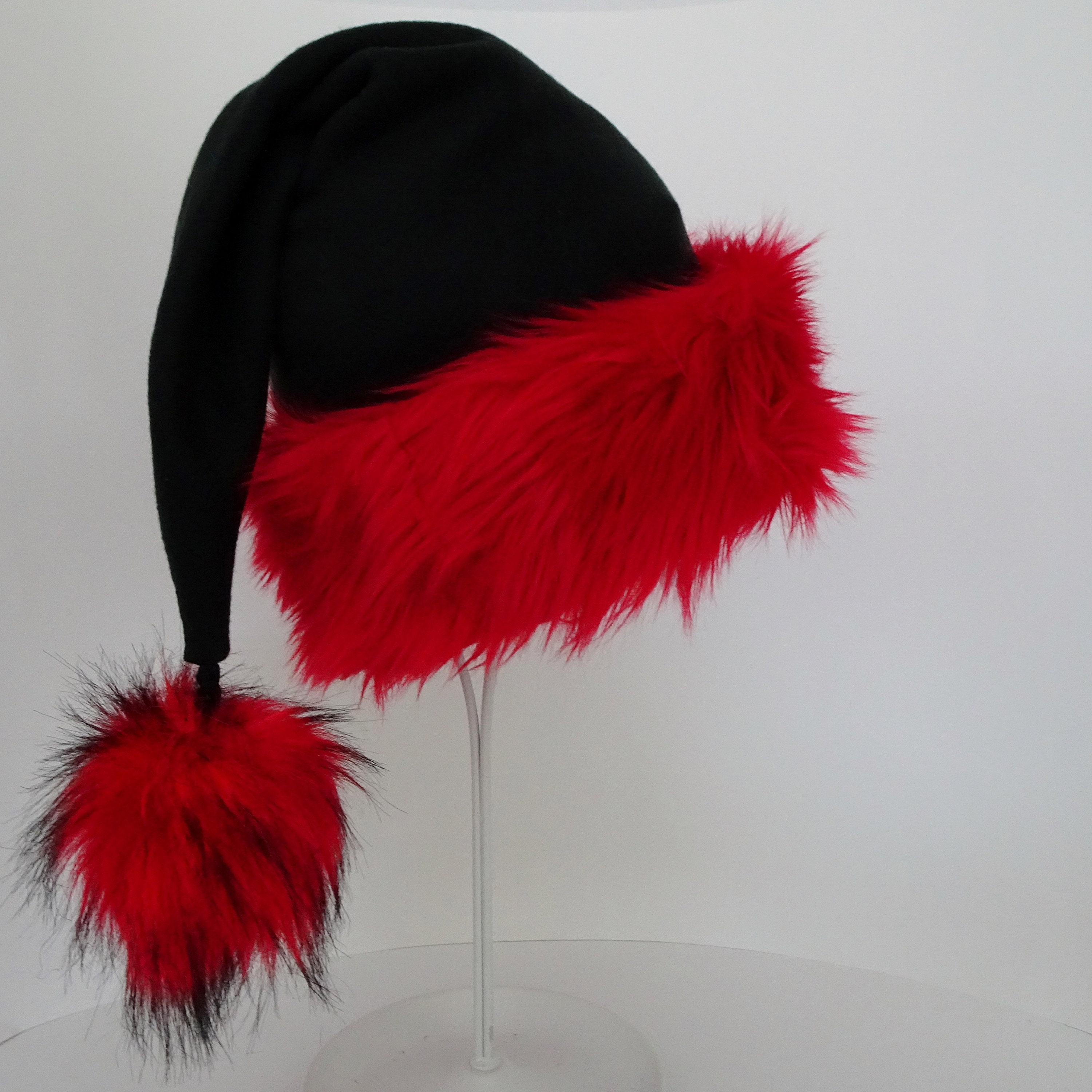 Black Santa Hat with Red Fur Trim Novelty Santa Claus Hat  Etsy