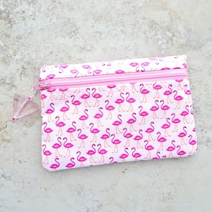 Pink Flamingo Zippered Pouch: Tropical Cotton Coin Purse