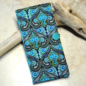 Cartera para tarjetas de crédito - Estuche organizador para tarjetas de presentación - Organizador de archivos para diario - Cartera de tela turquesa Art Nouveau - Cartera para tarjetas