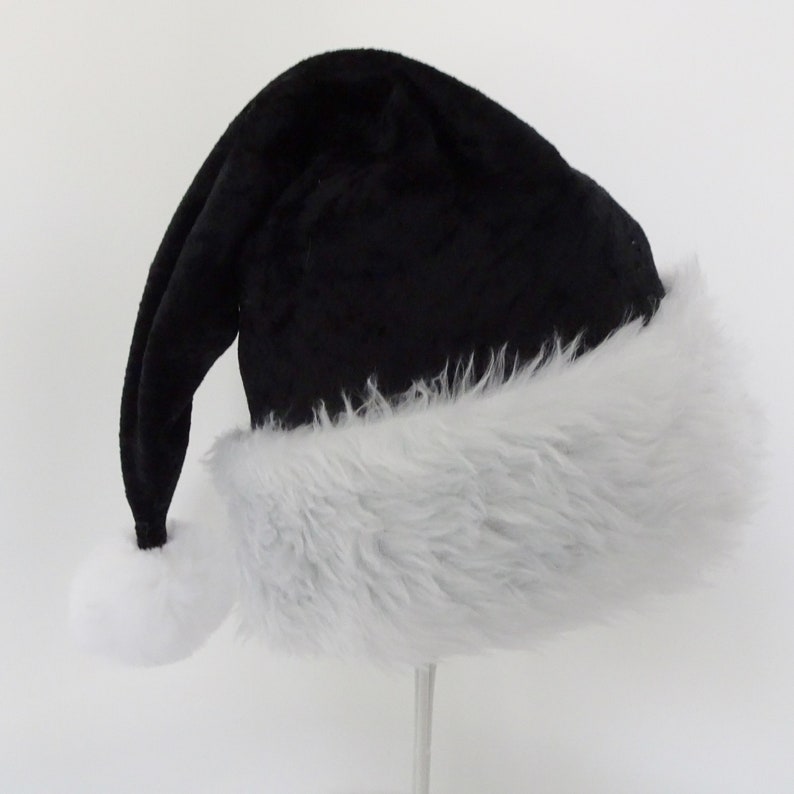 Black Santa Hat with White Fur Trim Novelty Santa Claus Hat | Etsy