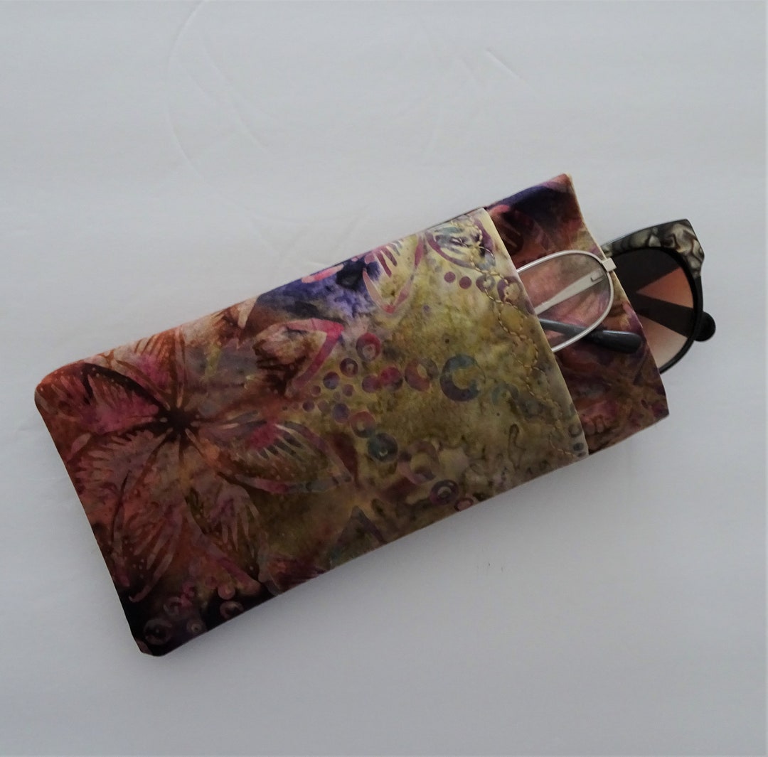 Double Pocket Eyeglass Case, Marron and Gold Batik Case for Glasses