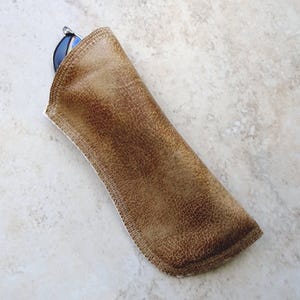 Tan Faux Leather Eyeglass Case, Soft Lined Sunglasses Holder