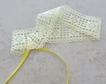 Yellow Vintage Lace Headband, Boho, Yellow Headband, Yellow Hairband, Cottage Chic, Lace Tie Hairband, Hippie Hairband