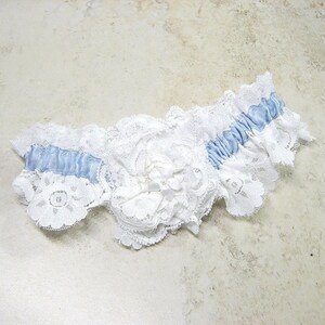 White Lace Wedding Garter, Blue Ribbon White Lace Garter, Bride&#39;s Garter, Something Blue Garter, Bride&#39;s Gift Garter, Traditional