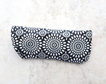 Floral Sunglasses Case: Black and White Cotton Eyeglass Pouch
