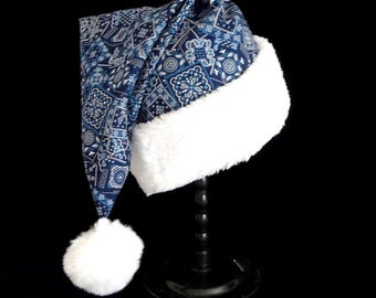 Blue Bandanna Santa Hat: Adult Christmas Holiday Novelty