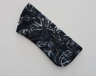 Black batik Fabric Eyeglasses Case, Sunglasses Case, Tropical, Case for Glasses