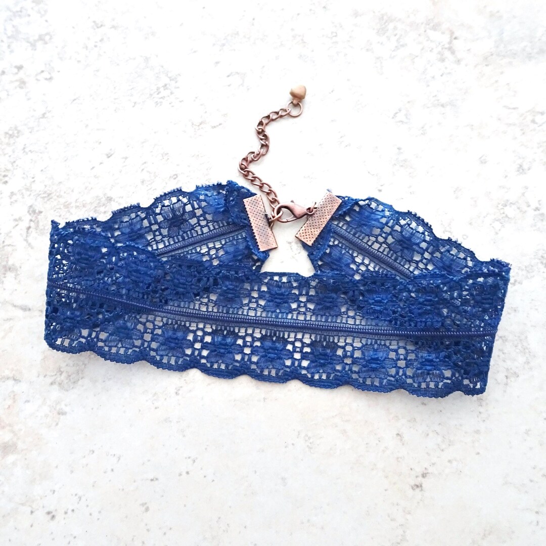 Navy Blue Lace Choker Necklace: Vintage Style With Copper Clasp - Etsy