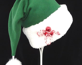 Green Fleece Jingle Bell Santa Hat, Adult Holiday Costume