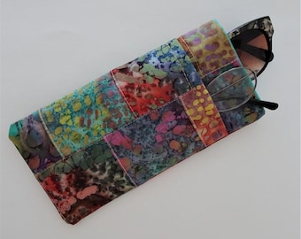 Eyeglasses Pouch Fabric Case for Glasses Madras Plaid Double Eyeglass Case 