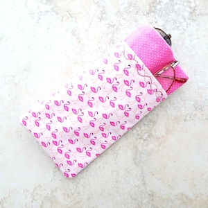 Étui à lunettes double, étui en tissu flamant rose pour 2 paires de lunettes, étui pour lunettes de soleil et liseuse, pochette de 2 poches