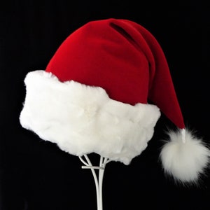 Red Velvet Santa Hat, Adult Christmas Costume with Faux Fur