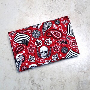 Cartera minimalista de tela con bandana roja de motociclista, tarjetero, regalo para papá, billetera de tela de motociclista estadounidense
