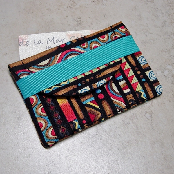 Business Card Case - Credit Card Case - Turquoise Fabric Case - Business Card Wallet - Small Pocket Wallet - Southwestern - Gift Card Holder