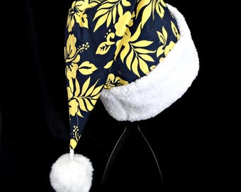 Hawaiian Santa Hat: Yellow Floral Print, Island Christmas