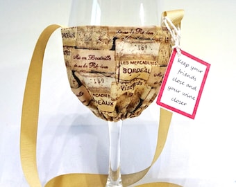 Wine Cork Fabric Wine Glass Holder Necklace: Hands-Free Party Favor