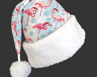 Flamingo Santa Hat, Tropical Santa, Novelty Adult Christmas Hat, Flamingos, Warm Weather Beach Christmas Party Hat, Christmas in July
