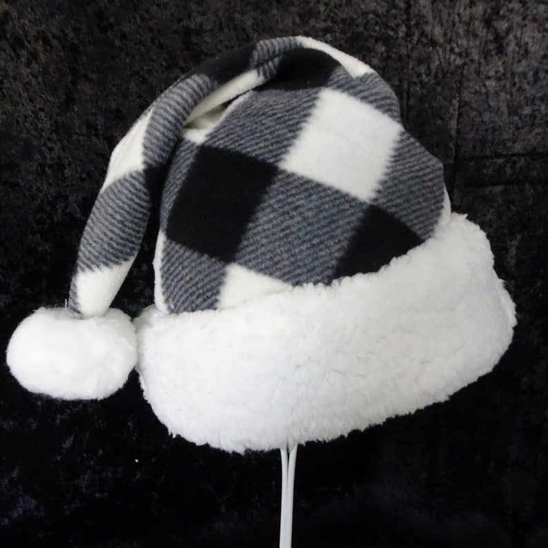 Black And White Buffalo Check Fleece Santa Hat Adult Santa Etsy