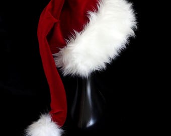 Dark Red Velvet Santa Hat: Adult Christmas Holiday Party Hat