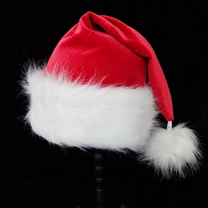 Red Glitter Velvet Santa Hat, Novelty Fabric Santa Claus Hat, Adult Size Christmas Party Hat, Santa Costume Hat