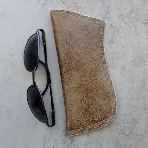 Eyeglass Case, Sunglasses Case, Tan Leather Look Fabric Eyeglass Holder, Gift for Him, Case for Glasses, Gift under 10, Father's Day Gift