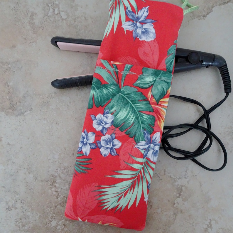 Hair Tool Travel Case Tropical Floral Fabric Flat Iron Pouch Etsy