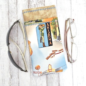 Étui à lunettes double, étui en tissu vintage Route 66 pour 2 paires de lunettes, étui en verre pour lunettes de soleil et liseuse, pochette à deux poches