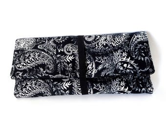 Black Paisley Fabric Cord Organizer: Travel Tech Cord Case