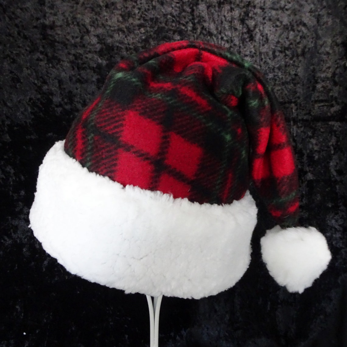 Red & Green Christmas Plaid Fleece Santa Hat Rustic Etsy