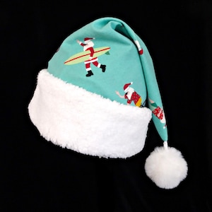 Beach Santa Claus Christmas Hat, Novelty Adult Size Santa Claus Hat, Surfing Santa, Skateboarding, Beach Cruise Santa Hat, Tropical