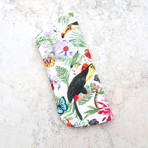 Tropical Toucan Eyeglass Case, Island Foliage Fabric Pouch