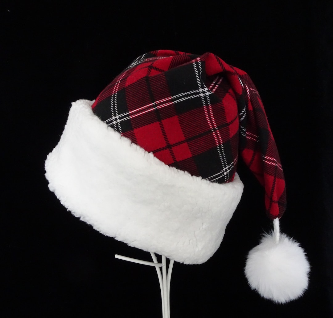 Red Plaid Santa Hat Rustic Country Christmas Hat Woodland Santa Novelty