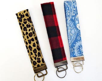 Fabric Wristlet Key Fob: Paisley, Leopard, Buffalo Check