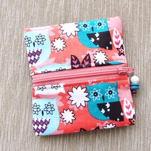 Bolsa minimalista com zíper em tecido de coruja, bolsa de bolso, porta-moedas, estojo para cabo de carregador, bolsa para batom, bolsa com zíper para dinheiro ou cartão