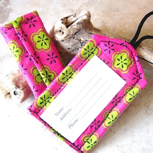 Luggage Tag, Luggage Handle Wrap, Travel Luggage Tagging Gift Set, Pink Green Floral Print Fabric Handle Wrap and ID Tag, Gift for Grad