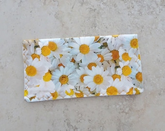 Daisy Checkbook Cover, Billfold Wallet, Yellow and White Daisy Floral Fabric Checkbook Wallet, Receipt Wallet, Fabric Checkbook Case