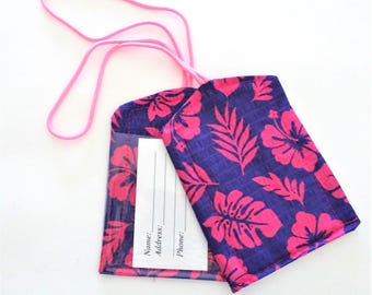 Étiquettes à bagage en tissu hibiscus tropical - Lot de 2